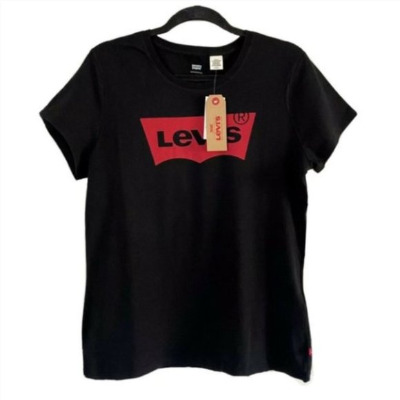 ⛔️SOLD⛔️ LEVI'S Short Sleeve Crew Neck T-Shirt Black w/ Red Batwing Logo Size XL - Picture 2 of 14
